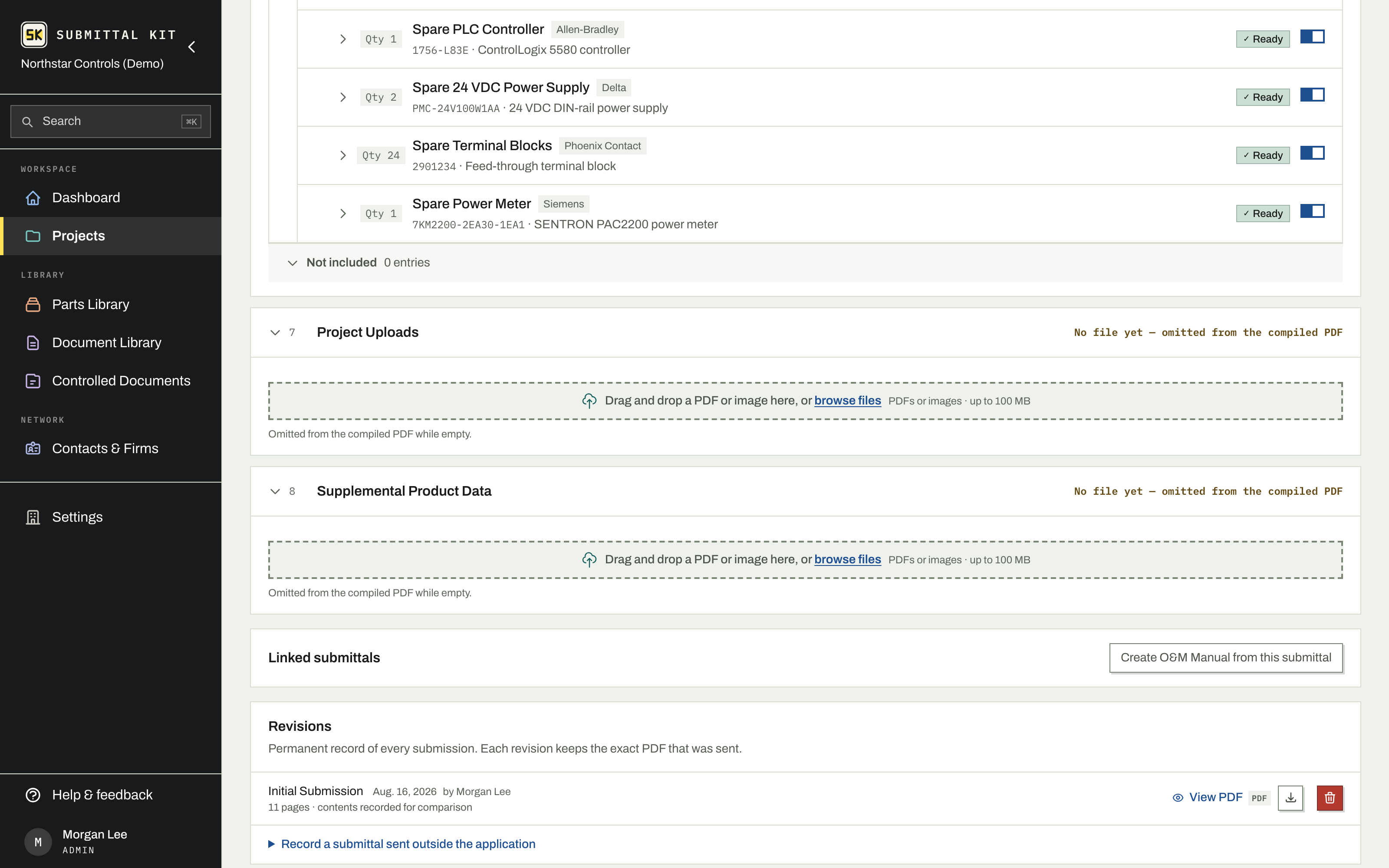 A submittal after issuing: the revision is a permanent record with its own downloads