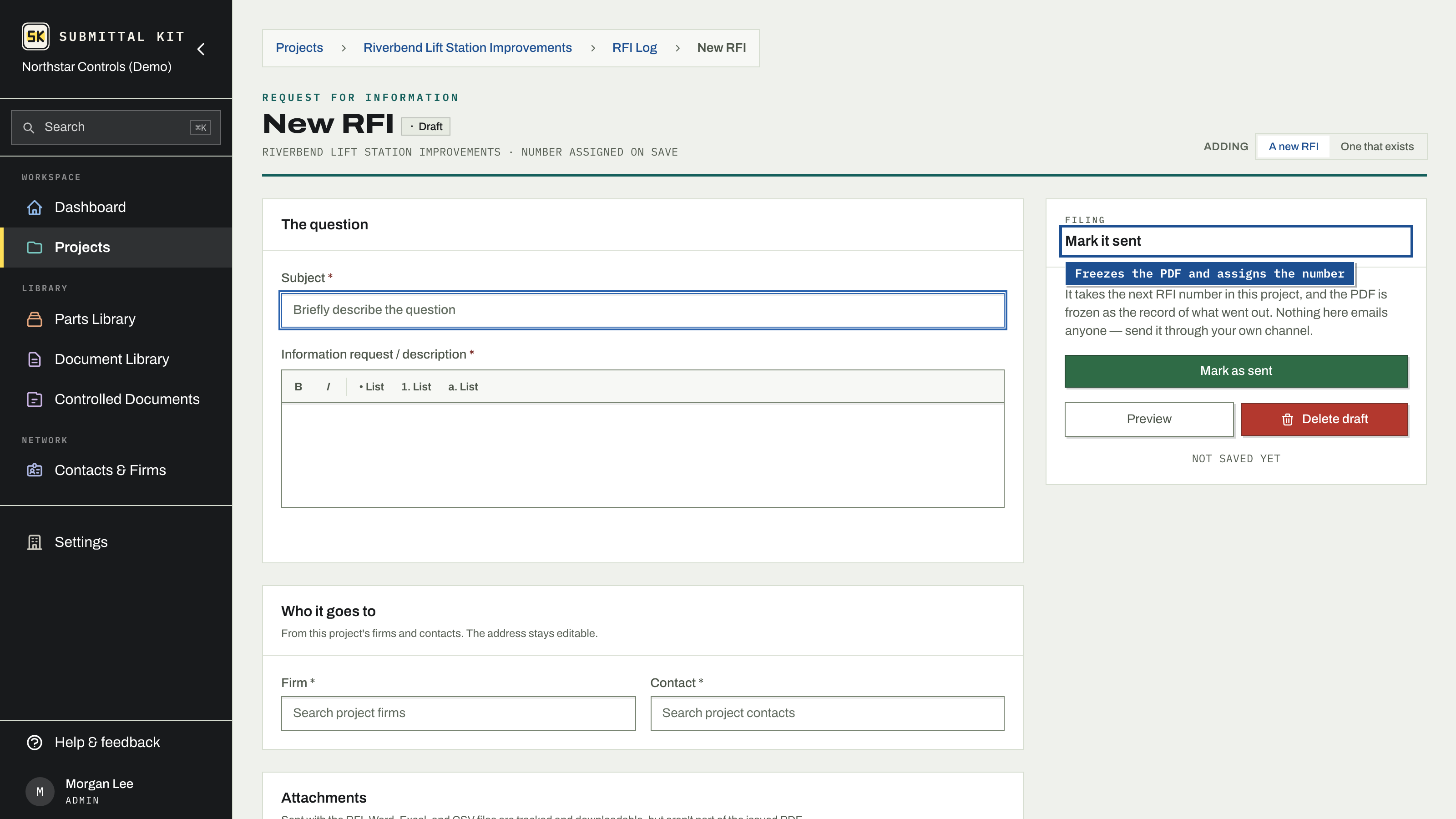 The one-page RFI editor